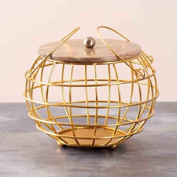Golden Multipurpose Basket with Wooden Lid & Handles